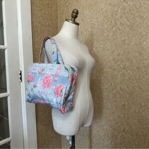 Blue and Pink Floral Cosmetic Bag